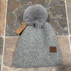 C.C. Boutique Gray Knit Hat with Pom-Pom